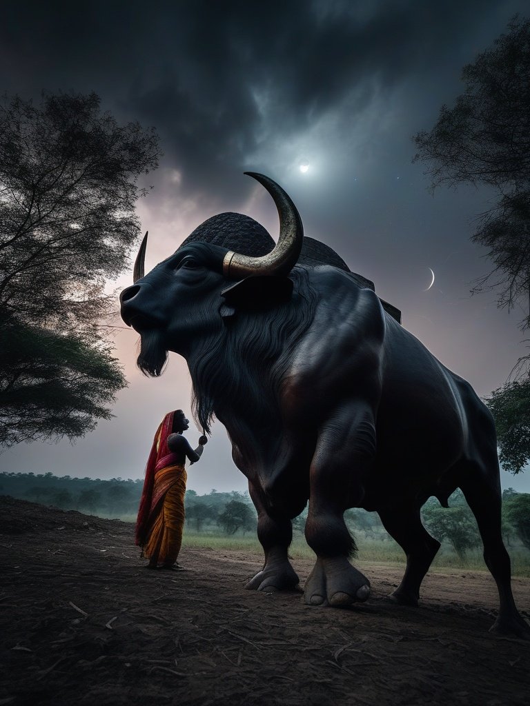 Hindu Demonology — **Mahishasura**: Devi Mahatmya, buffalo demon, defeated by Durga.