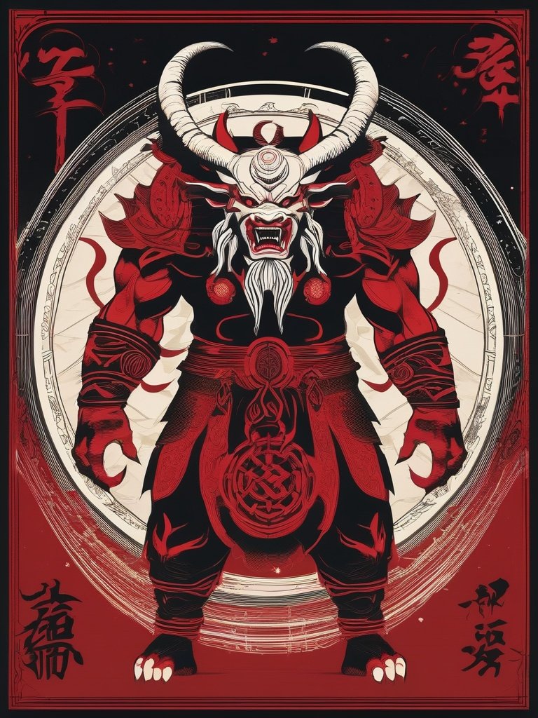East Asian Demonology — **Oni** (Japanese): Demon with red skin and horns; specific named entities like *Oni Jiraiya* (Eternal Oni) from *Shin’en Gakusho*.