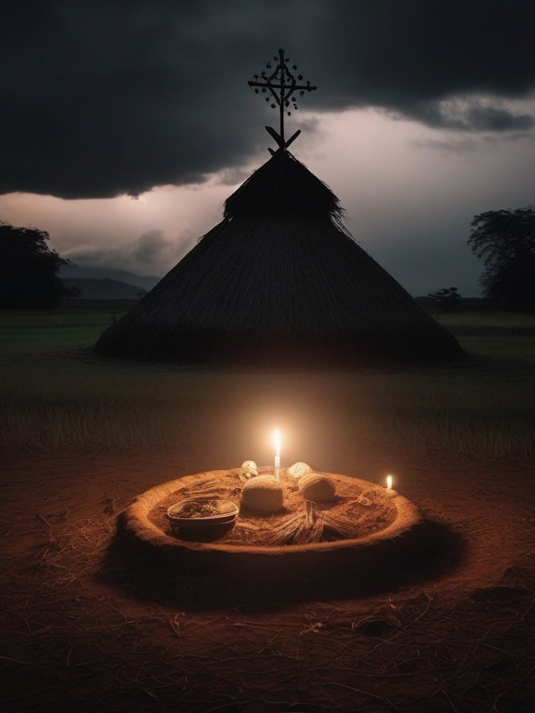 [Indigenous South American Exorcism: Rituals with spirit guides and offerings.]