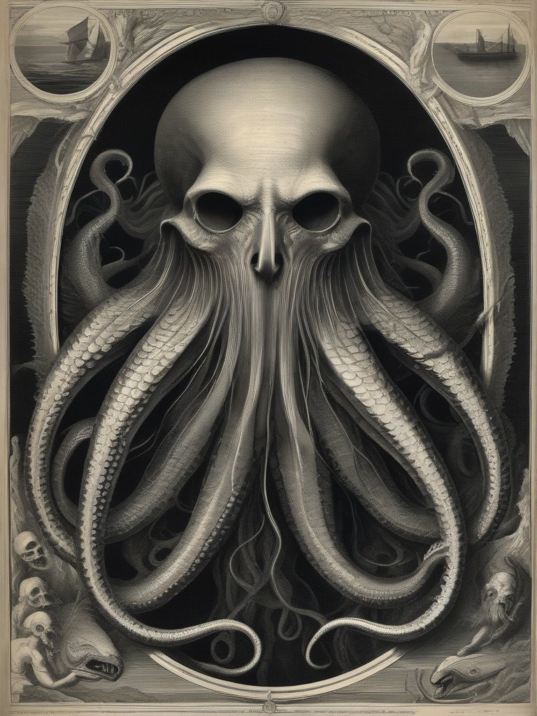 Dictionnaire Infernal — Dagon: Sea god and demon of the abyss, illustrated with a fish-like face and tentacles.