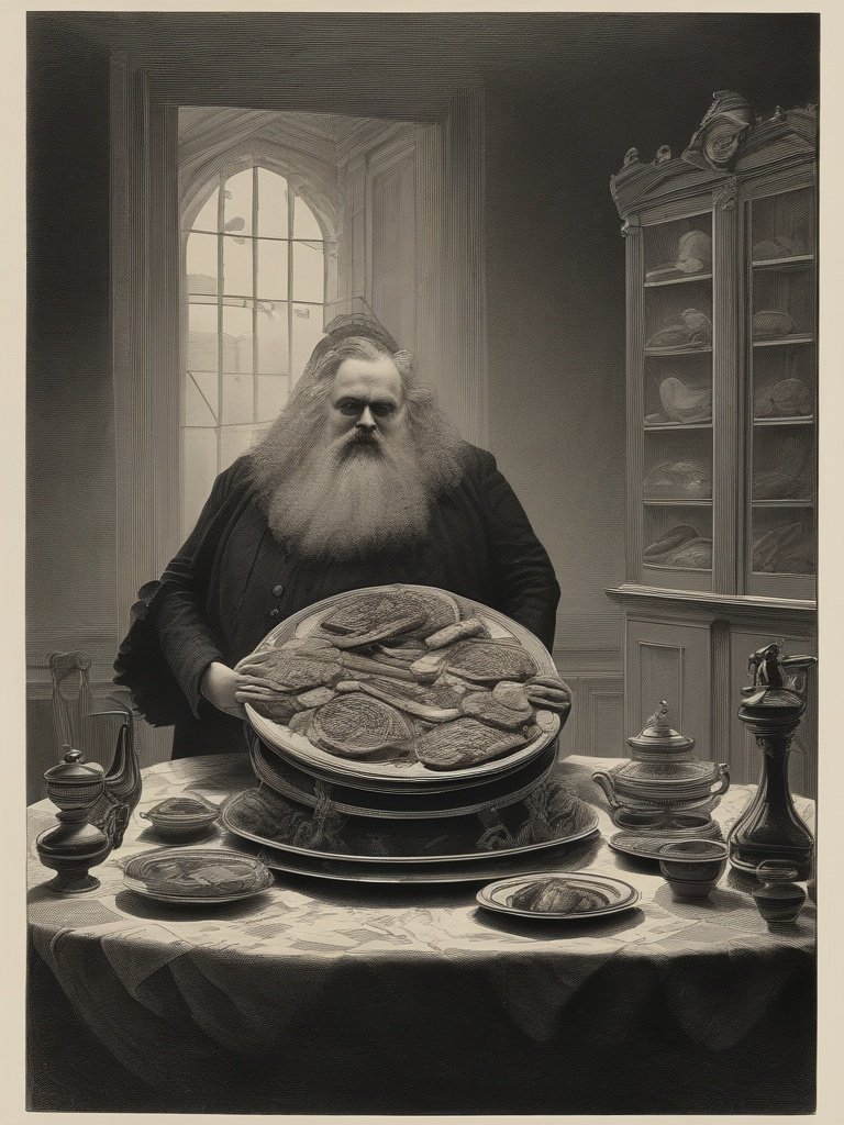 Dictionnaire Infernal — Gluttony: One of the seven deadly sins, illustrated as a corpulent figure with a platter of meat.